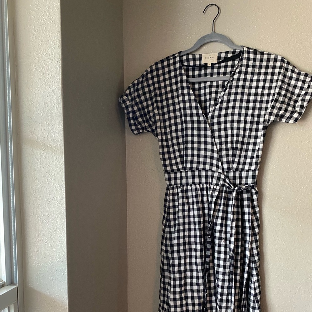 SEZANE MARIELLE DRESS B&W GINGHAM SIZE 36/2